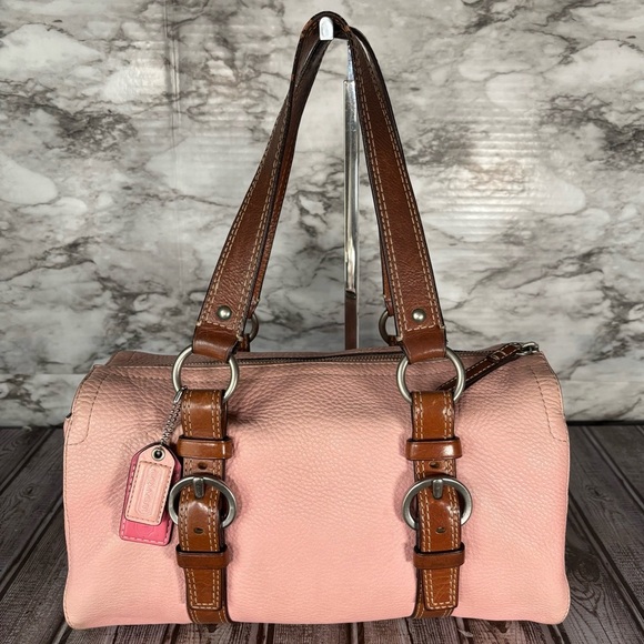 Coach Handbags - Coach Pink Leather Satchel Shoulder Purse F10887 Pebbled Brown Silver hardware